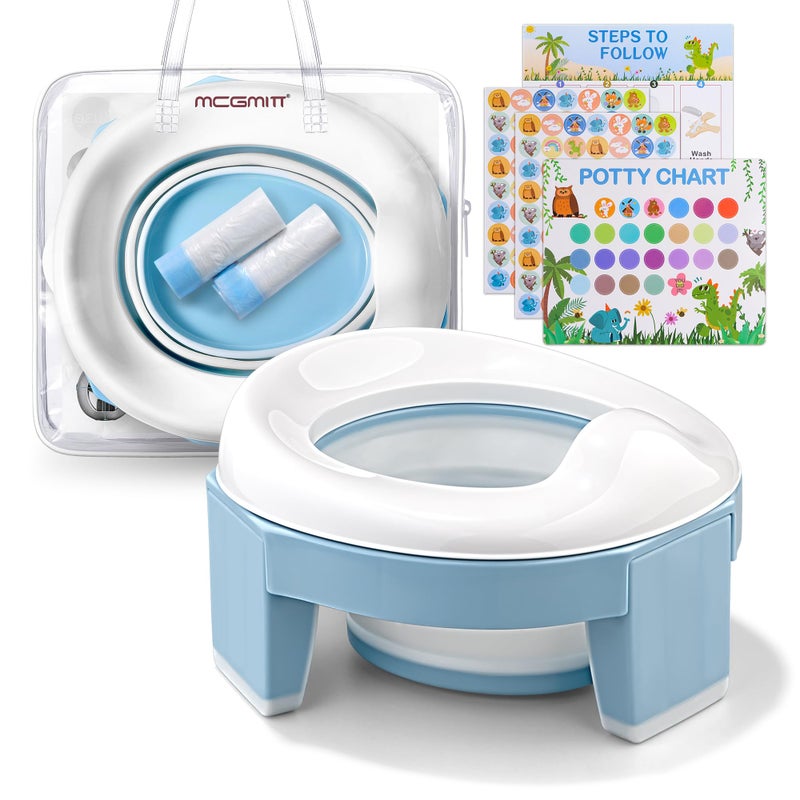 MCGMITT Potty Training Toilet Seat for Toddlers Boys Girls, Portable Baby Toilet Folding Kids Potty Chair Cover with Splash Guard for Travel, Including 3 Non-Slip Feet and Storage Bag (Blue) - Image 1
